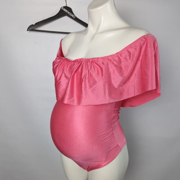 Boohoo Pink Off the Shoulder Maternity One Piece Swimsuit Sz 6 New with Tags - Picture 1 of 5
